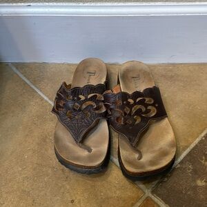 Think Dark Brown Leather Sandals